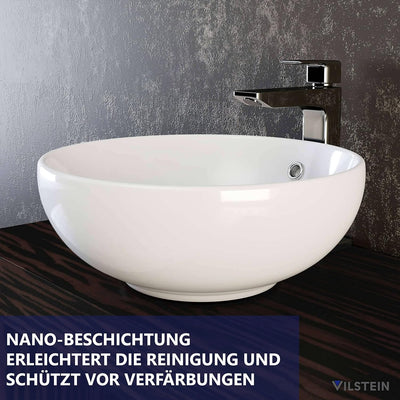 VILSTEIN Waschbecken, 44 cm, Keramik Aufsatz Waschschale, Weiss, Rund 44 x 44 x 17 cm, 44 x 44 x 17