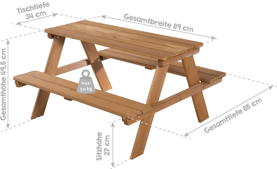roba Kinder Outdoor+ Sitzgruppe - Picknick for 4 - Garten Sitzgarnitur aus wetterfestem Massivholz -