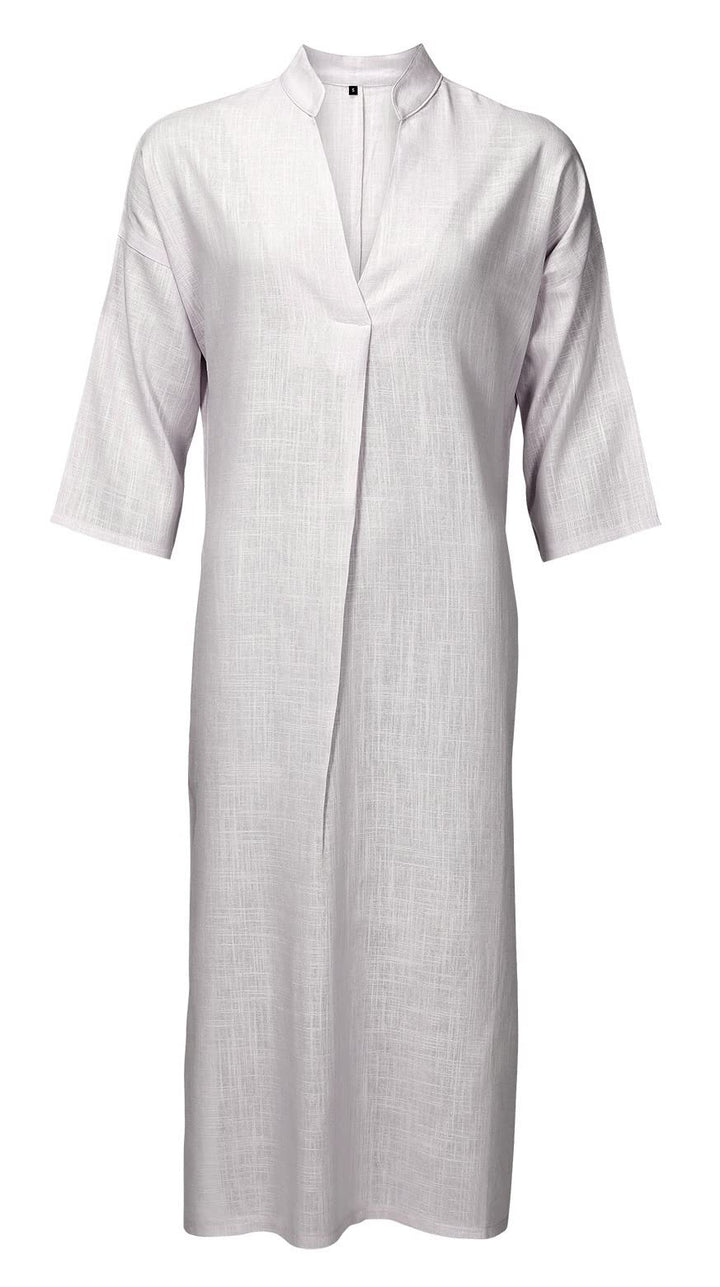 TigerTie - hochwertiges Leinenkleid Knielang mit V-Ausschnitt, Kellerfalte vorne, seitlich geschlitz