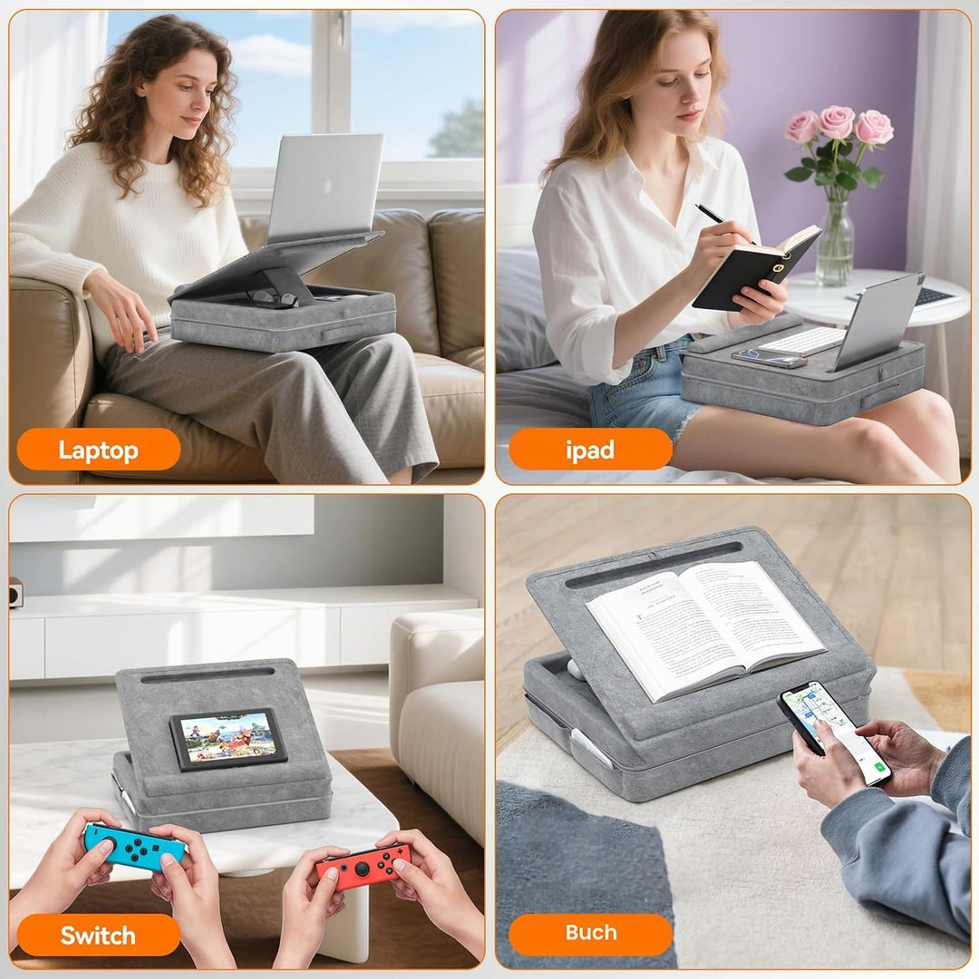 KDD Laptopkissen Schoss mit Aufbewahrung, Laptop Tisch für Bett/Sofa/Couch, Verstellbarer Laptop Unt