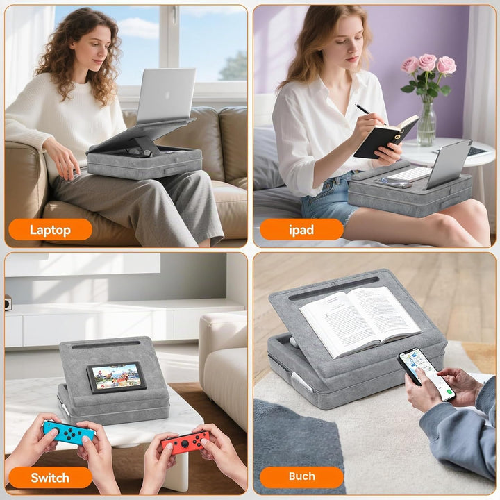 KDD Laptopkissen Schoss mit Aufbewahrung, Laptop Tisch für Bett/Sofa/Couch, Verstellbarer Laptop Unt