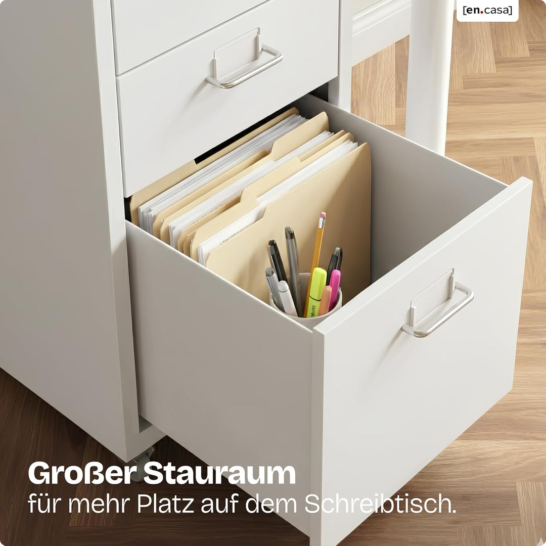 [en.casa] Rollcontainer Kökar Schubladenschrank Metall Aktenschrank mit 3 Schubladen Bürowagen mit R