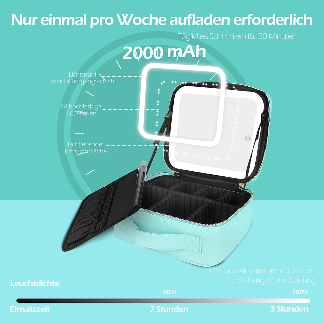 MOMIRA Reise-Make-up-Tasche Kosmetiktasche mit beleuchtetem Spiegel, Einstellbarer Helligkeit in 3 F