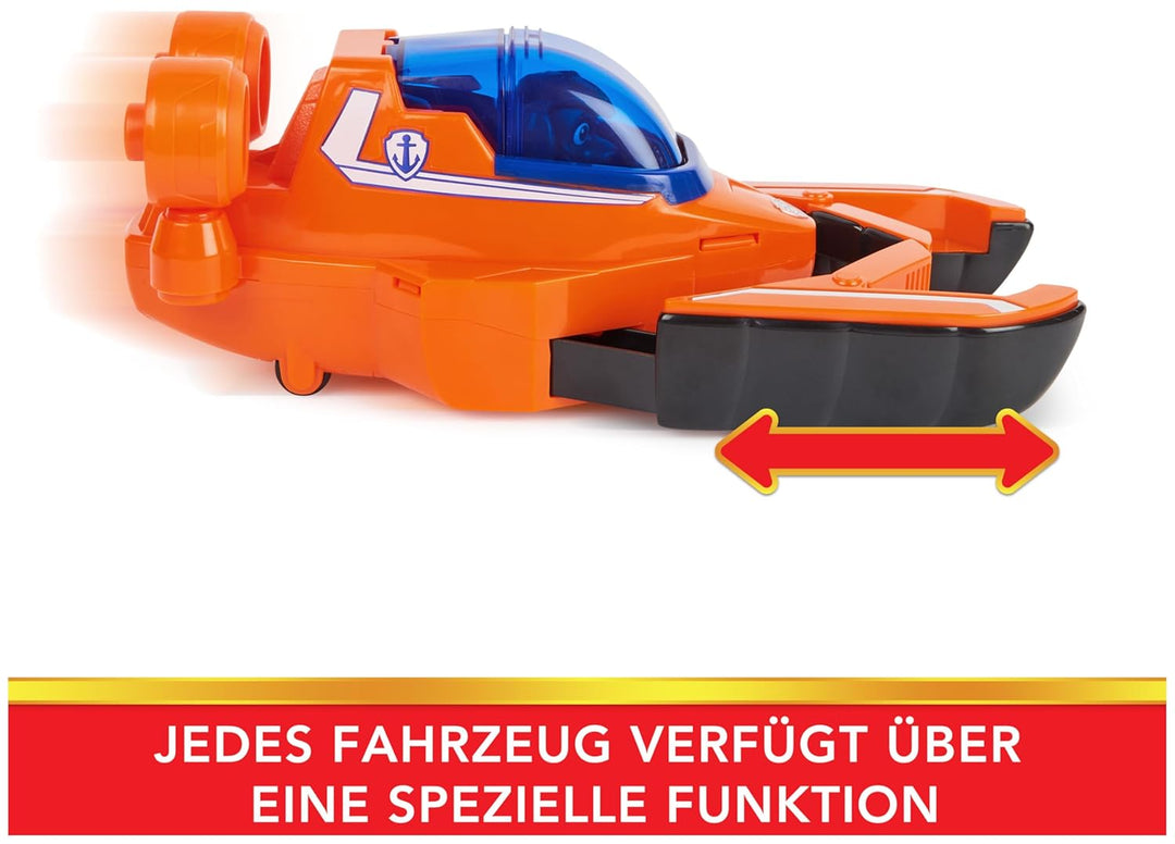 PAW PATROL, Aqua Pups - Basis Fahrzeug Spielzeugauto im Hummer-Design mit Zuma Welpenfigur, Spielzeu