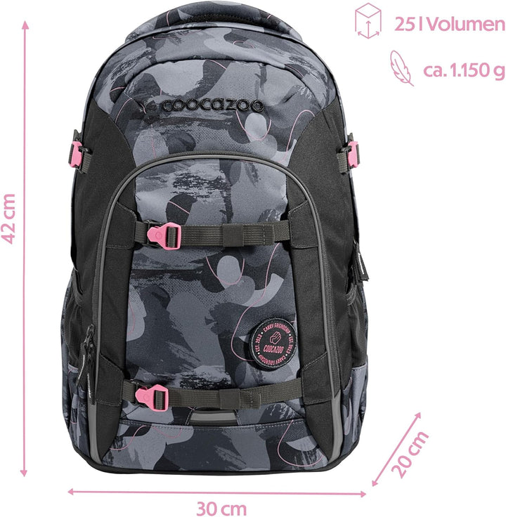 coocazoo Schulrucksack Joker „Bubble Brush“, grau-rosa, ergonomischer & anpassbarer Tornister, höhen
