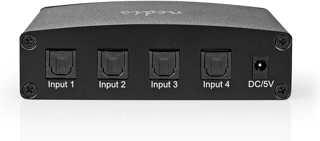 Nedis Digital-Audio-Switch | 4-Wege | Anschlüsse – Eingang: DC Power / 4X TosLink | Anschlüsse – Aus