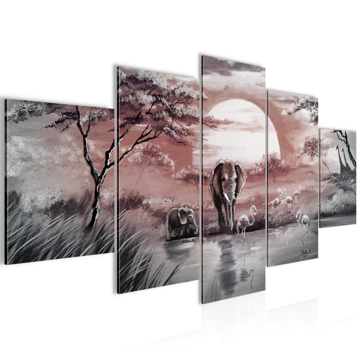 Runa Art Wandbilder Afrika Elefant 5 Teilig Bild auf Vlies Leinwand Deko Wohnzimmer Schlafzimmer Son