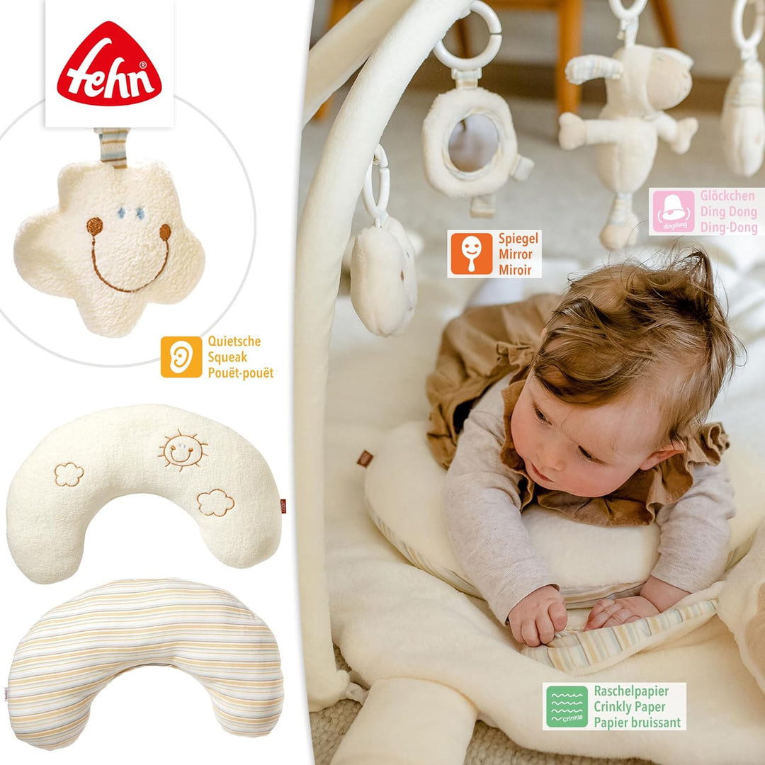 Fehn 154580 3-D-Activity-Decke Schaf / Spielbogen mit 5 abnehmbaren Spielzeugen für Babys Spiel & Sp