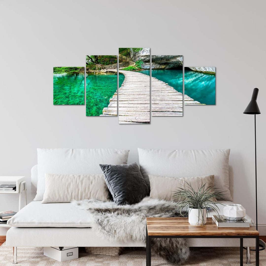 Runa Art Wandbilder Landschaft Brücke 5 Teilig Bild auf Vlies Leinwand Deko Schlafzimmer Wohnzimmer