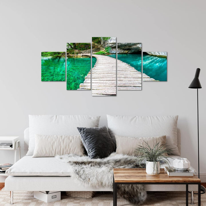 Runa Art Wandbilder Landschaft Brücke 5 Teilig Bild auf Vlies Leinwand Deko Schlafzimmer Wohnzimmer