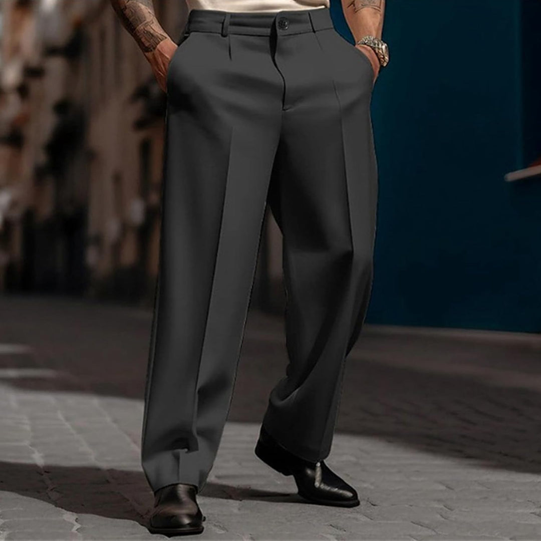 Herren Hosen Breit einfarbig, schlicht, Business-Casual, gerade, mit DREI Knöpfen Freizeithose Herre