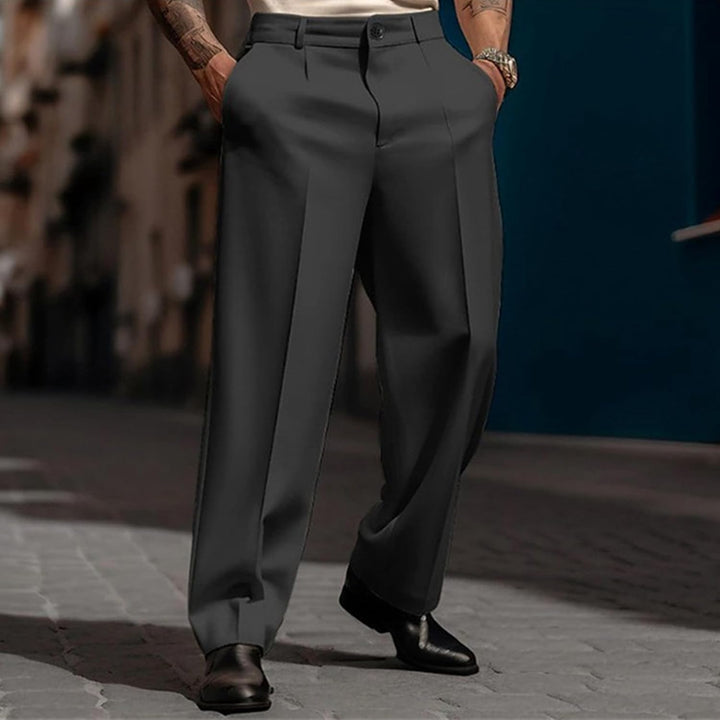 Herren Hosen Breit einfarbig, schlicht, Business-Casual, gerade, mit DREI Knöpfen Freizeithose Herre