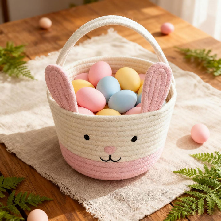 Osterkorb, Osterhasenkorb mit Griff, Osterkörbe für Kinder, Baby-Geschenkkorb, Eiereimer, Geschenke,