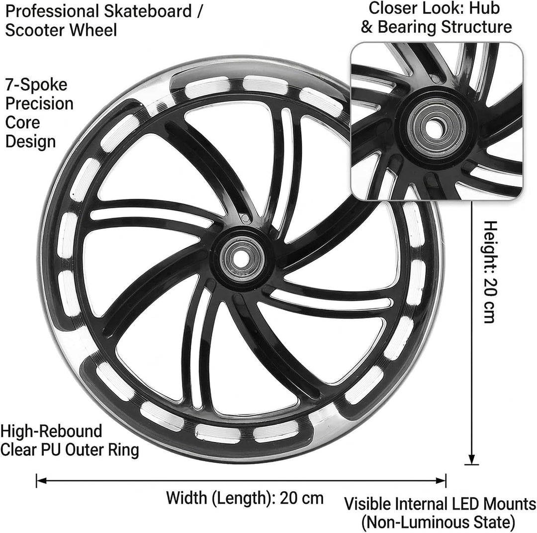 2 Stück 200mm Scooter Rollen, 200x40mm Leuchtende Stunt Scooter Rollen mit ABEC-9 Kugellager, Cityro
