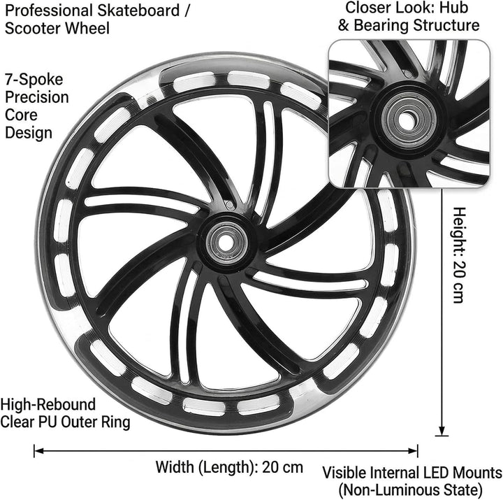 2 Stück 200mm Scooter Rollen, 200x40mm Leuchtende Stunt Scooter Rollen mit ABEC-9 Kugellager, Cityro