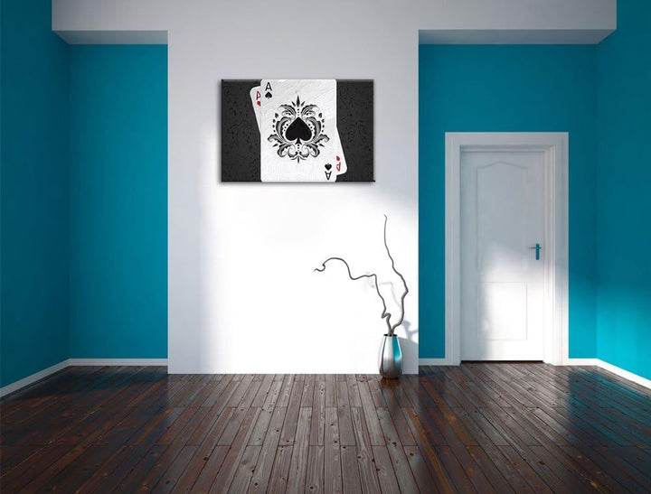 Pixxprint Spielkarte Ass als Leinwandbild/Grösse: 100x70 cm/Wandbild/Kunstdruck/fertig bespannt, 100