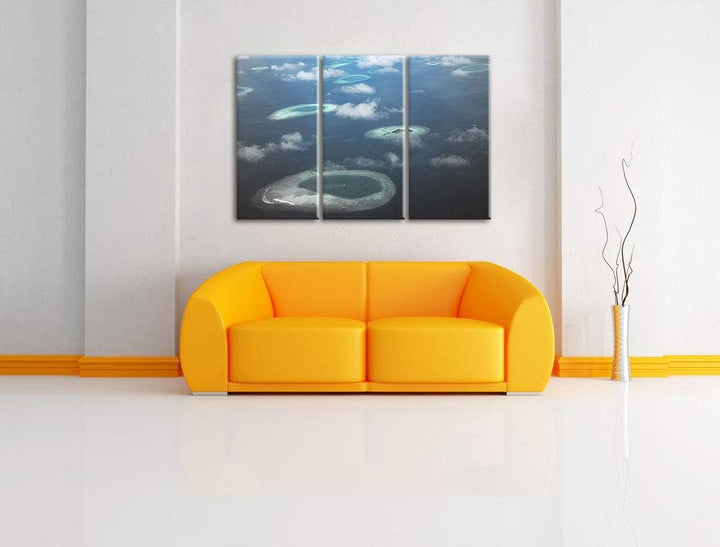 Trauminsel im Meer schwarz/weiss 3-Teiler Leinwandbild 120x80 Bild auf Leinwand, XXL riesige Bilder