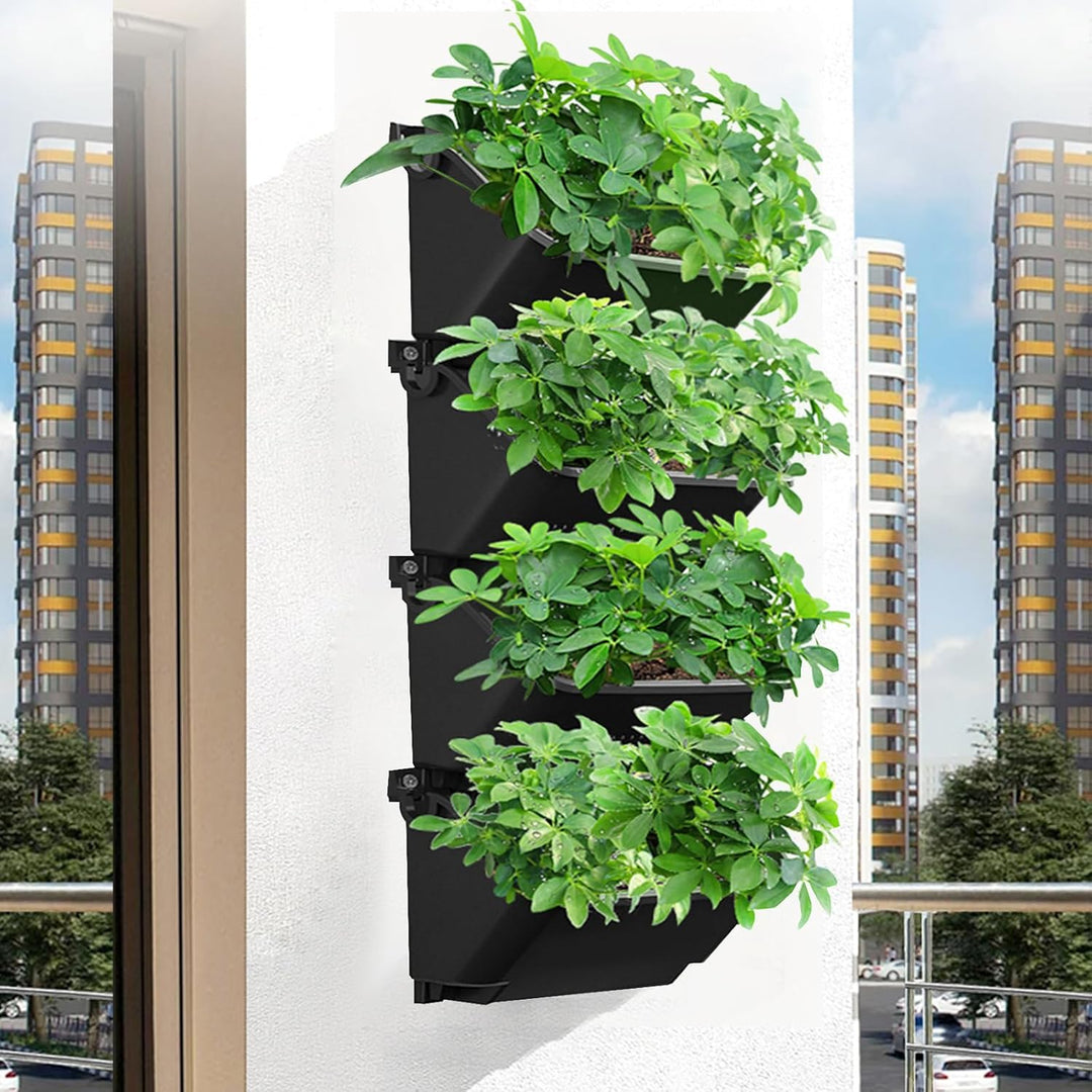 CEIEVER Hängende vertikale Wand Pflanze, Vertikaler Garten Pflanzenwand mit 4 Taschen Wandmontierter