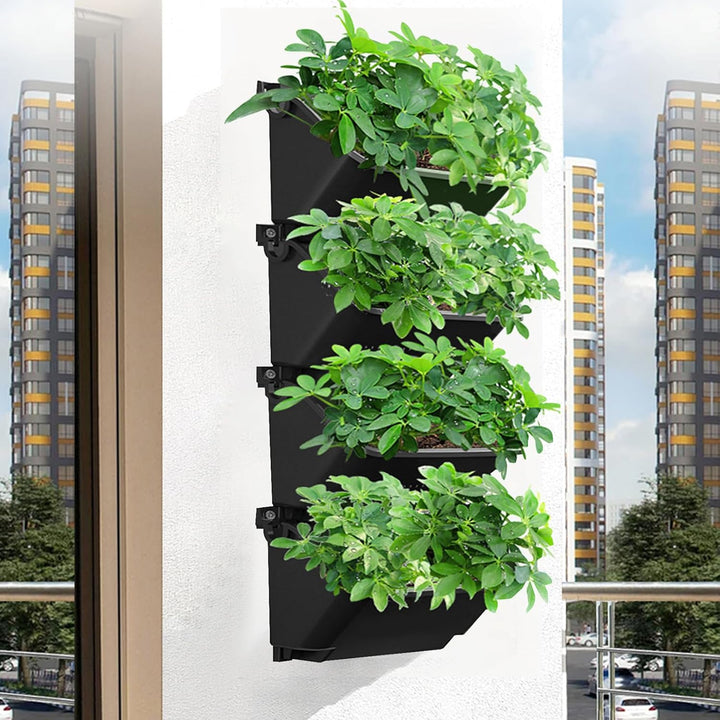 CEIEVER Hängende vertikale Wand Pflanze, Vertikaler Garten Pflanzenwand mit 4 Taschen Wandmontierter