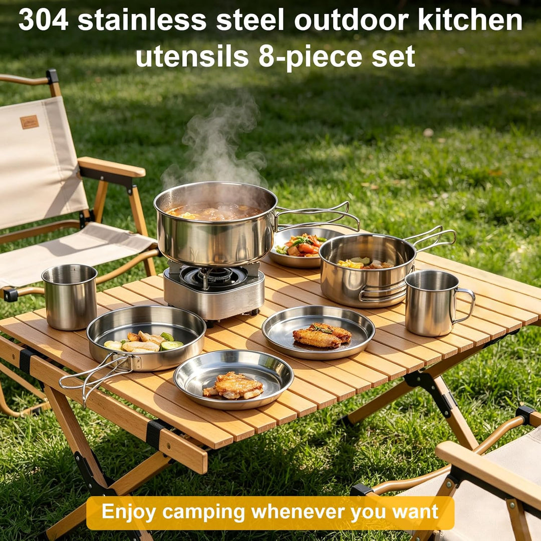 Camping Kochgeschirr Set, Camping Geschirr Set Edelstahl Camping Topf mit Pfanne Outdoor Kochgeschir