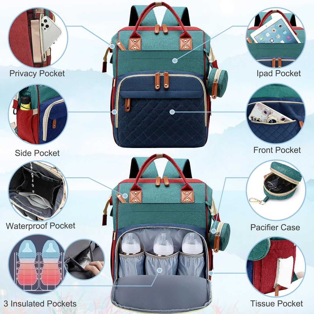 Diaper Bag Backpack Baby Bag, Baby Girl Boy Diaper Bag for Dad Mom with Pad, 16 Pockets Bunt, Farbig