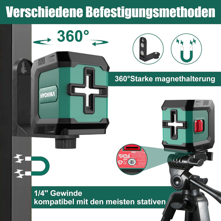 HYCHIKA Kreuzlinienlaser Grün, Selbstnivellierend Linienlaser 15M, Laser Wasserwaage 3 Stufen der He