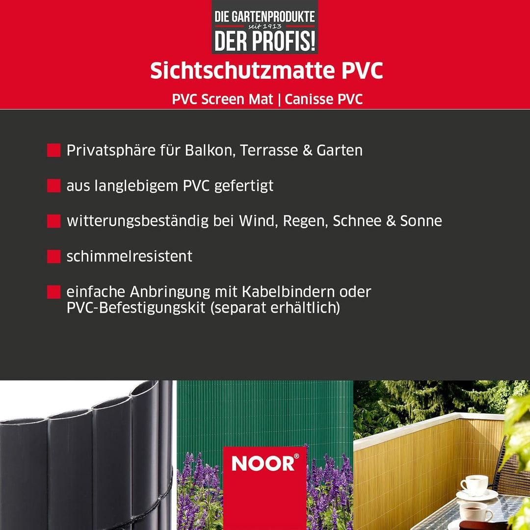 NOOR Sichtschutzmatte PVC 2 x 3m Weiss I Wasserdichter Sichtschutz aus Kunststoff für Gärten I UV-be