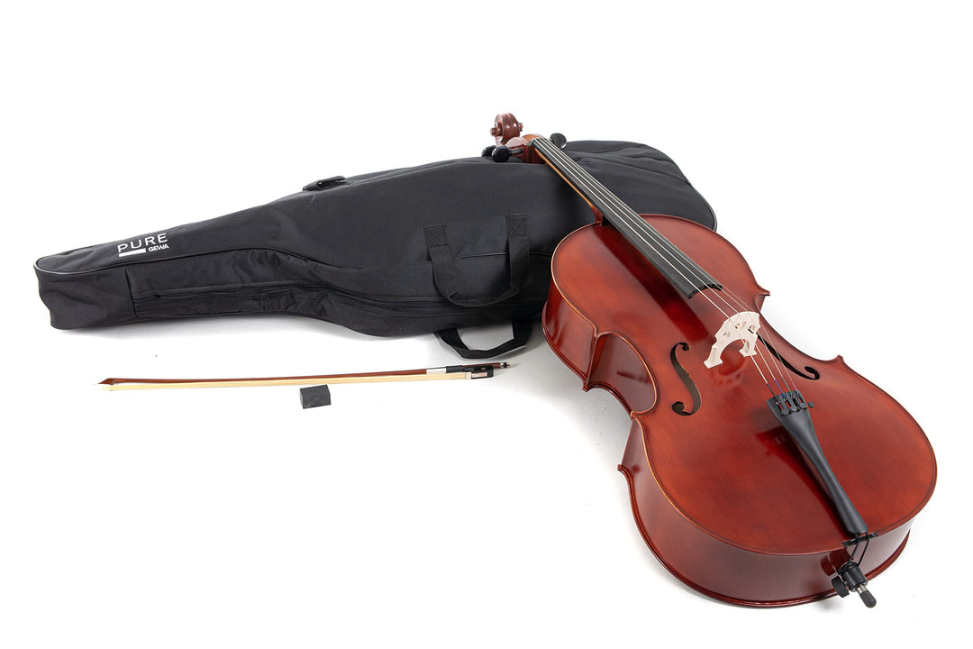 GEWA Cellogarnitur/Celloset EW Ebenholz 1/8 spielfertig mit Feinstimmsaitenhalter, Stachel, Bogen, K