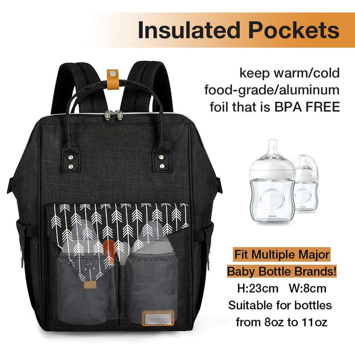 Lekebaby Wickelrucksack Wickeltasche mit Wickelunterlage, Schwarz, Schwarz