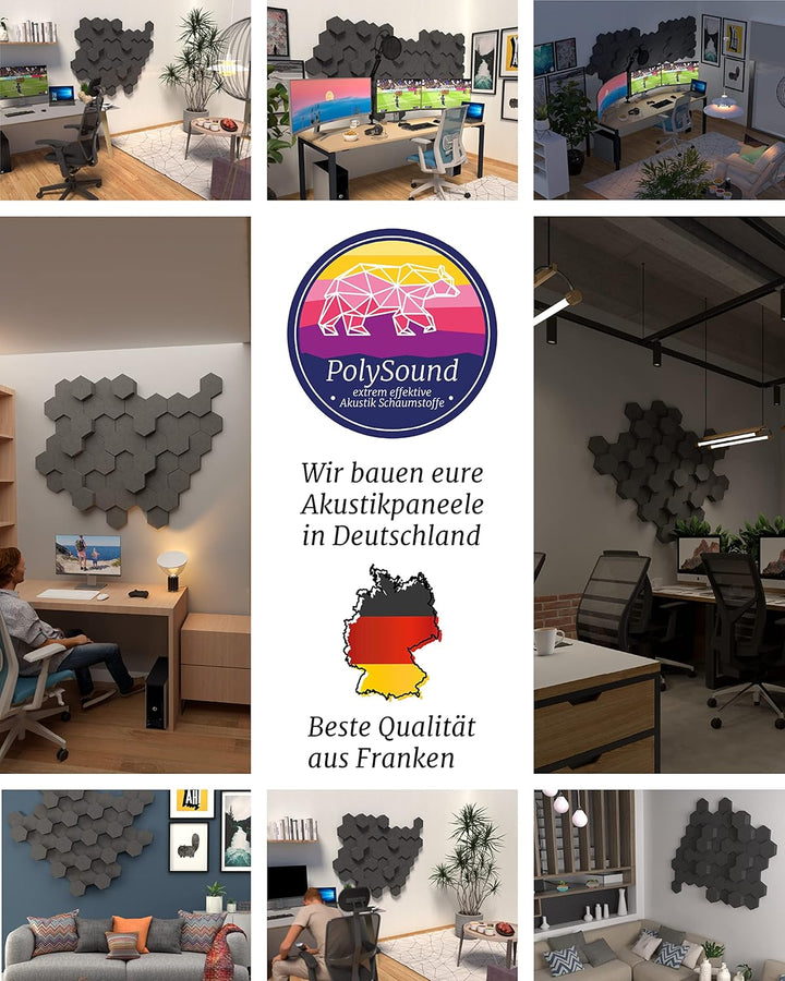 PolySound ECO Akustikpaneele - selbstklebendes 3D-Hexagon-Design - Schallschutz für Büro, Gaming & W
