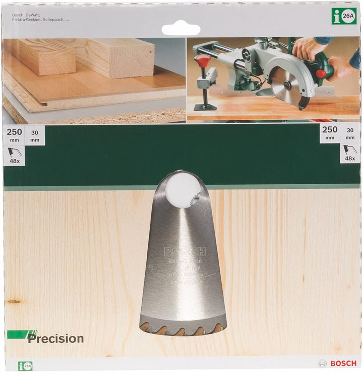 Bosch 1x Kreissägeblatt Precison (Sägeblatt für Holz, Ø 250 x 3.2/2.2 x 30 mm, 48 Zähne, ATB, Zubehö