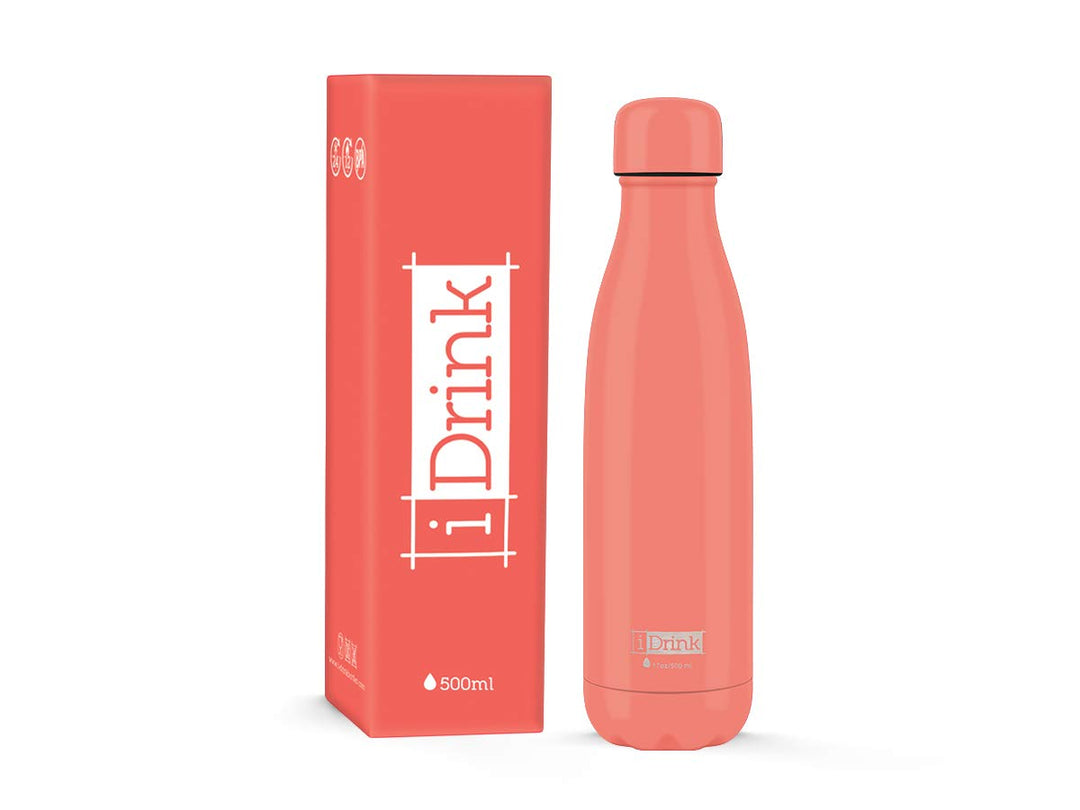 I-Drink Botella Térmica Doble Pared 350/500/750/1.000 ML, Decorada (500 ML, Coral) 500 ml Coral, 500