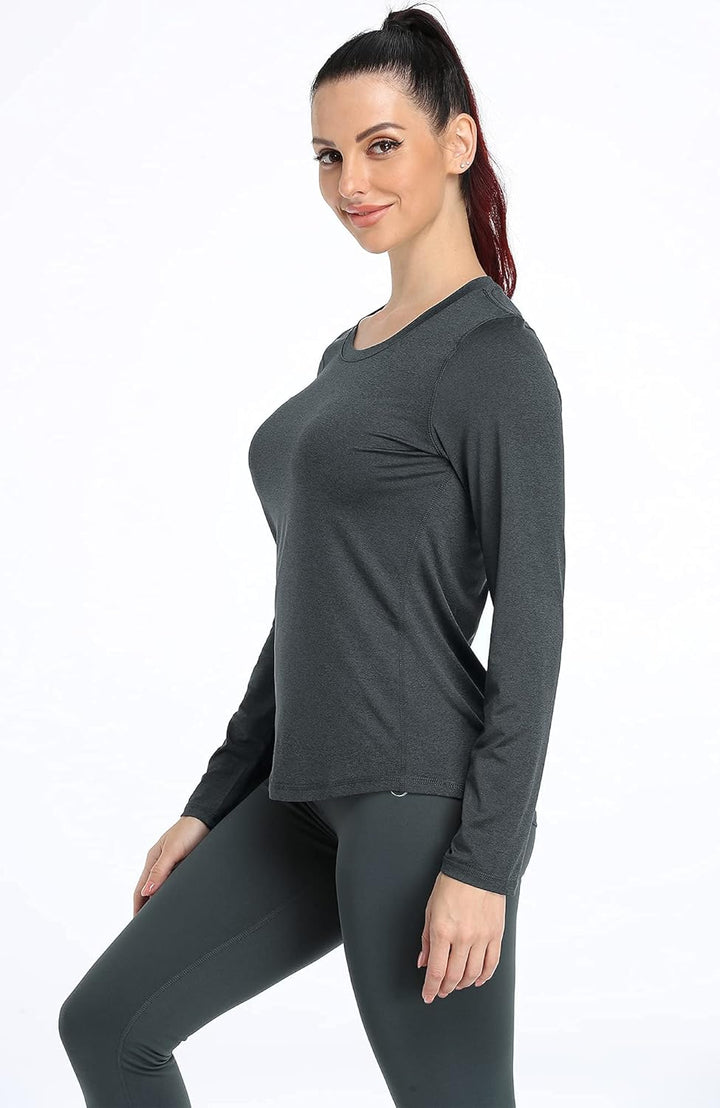 icyzone Damen Sport Shirt Langarm 3er Pack Atmungsaktive Laufshirt Funktionsshirt für Gym Fitness, B