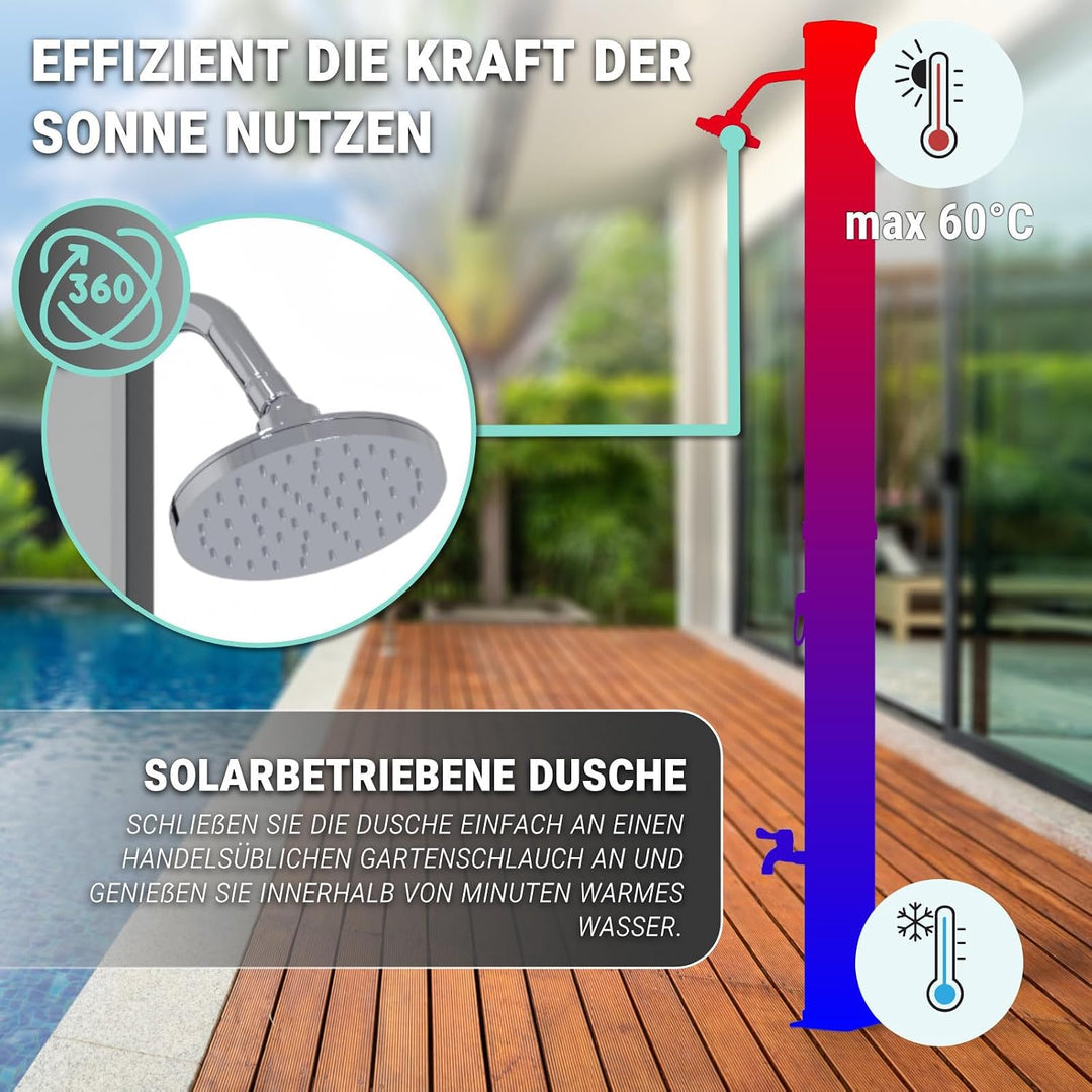 HAGO Solardusche | 35L | eckig | Schwarz/Silber | Pooldusche | Campingdusche | Gartendusche | Outdoo