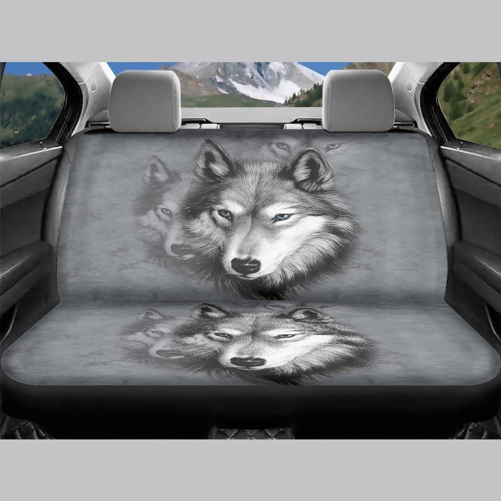 chaqlin Grey Wolf Print Autositzbezüge + Rückenlehnenbezug hinten hinten Bankbezug hinten Autositzbe