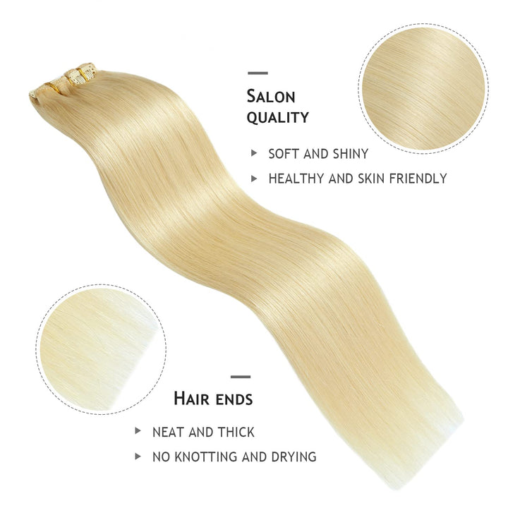 YILITE Clip in Extensions Echthaar Blond 35cm 100% Echthaar Extensions Clip 14 Zoll 8 Stück 110g Uns