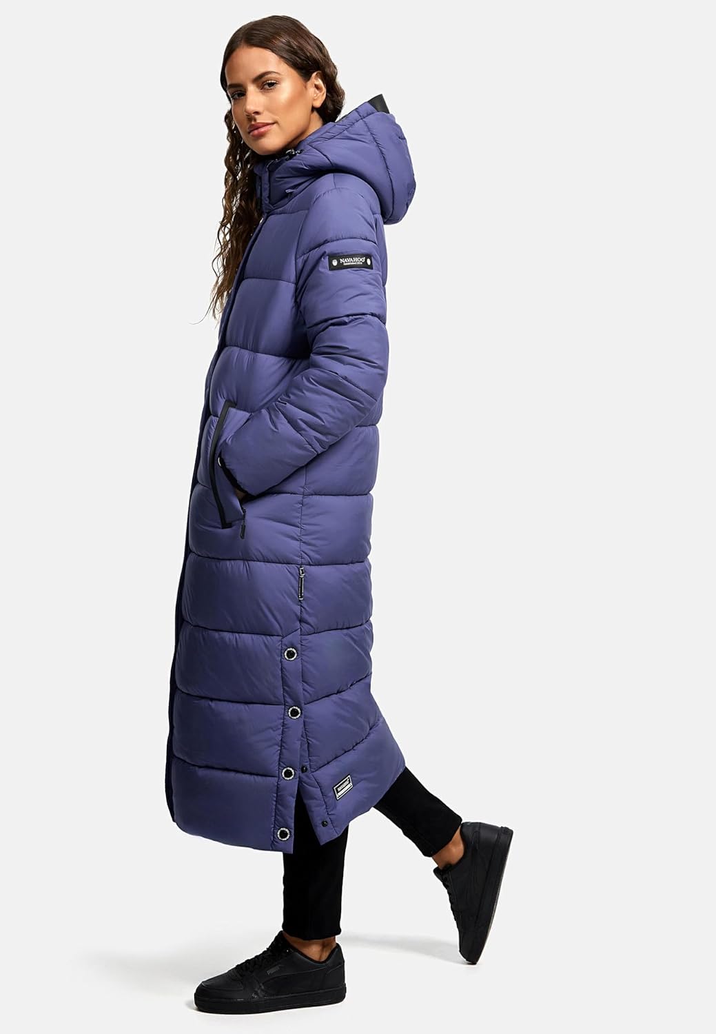 Navahoo Damen Wintermantel Warmer Steppmantel lang mit Abnehmbarer Kapuze Isalie XS-XXL XS Blue Viol