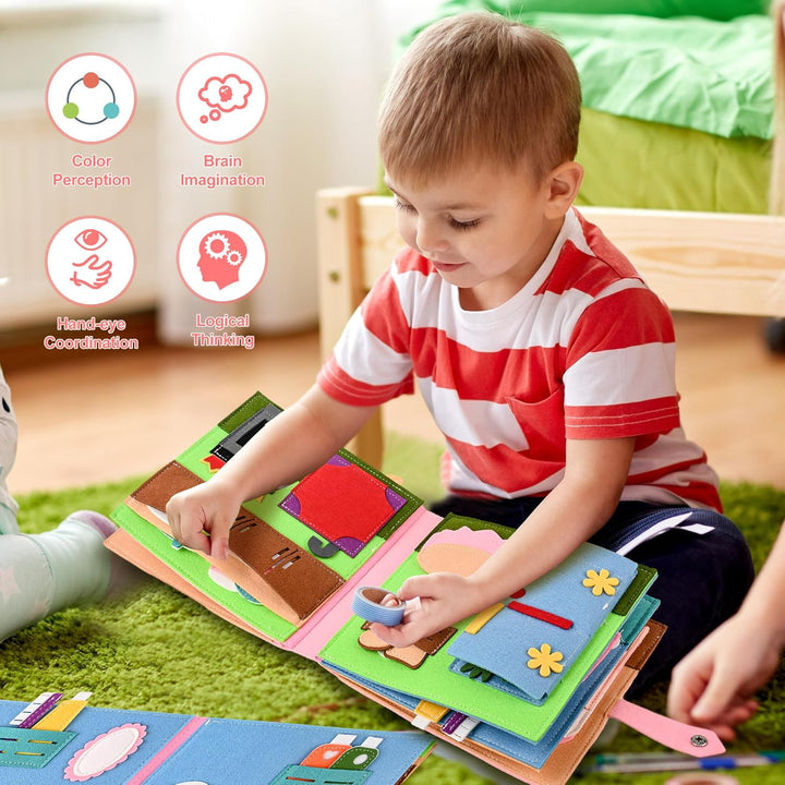 Quiet Book 2 Jahre | Babybücher aus Weichem Stoff Früh Lernen Lebenskompetenzen Lernspielzeug 3D Fil