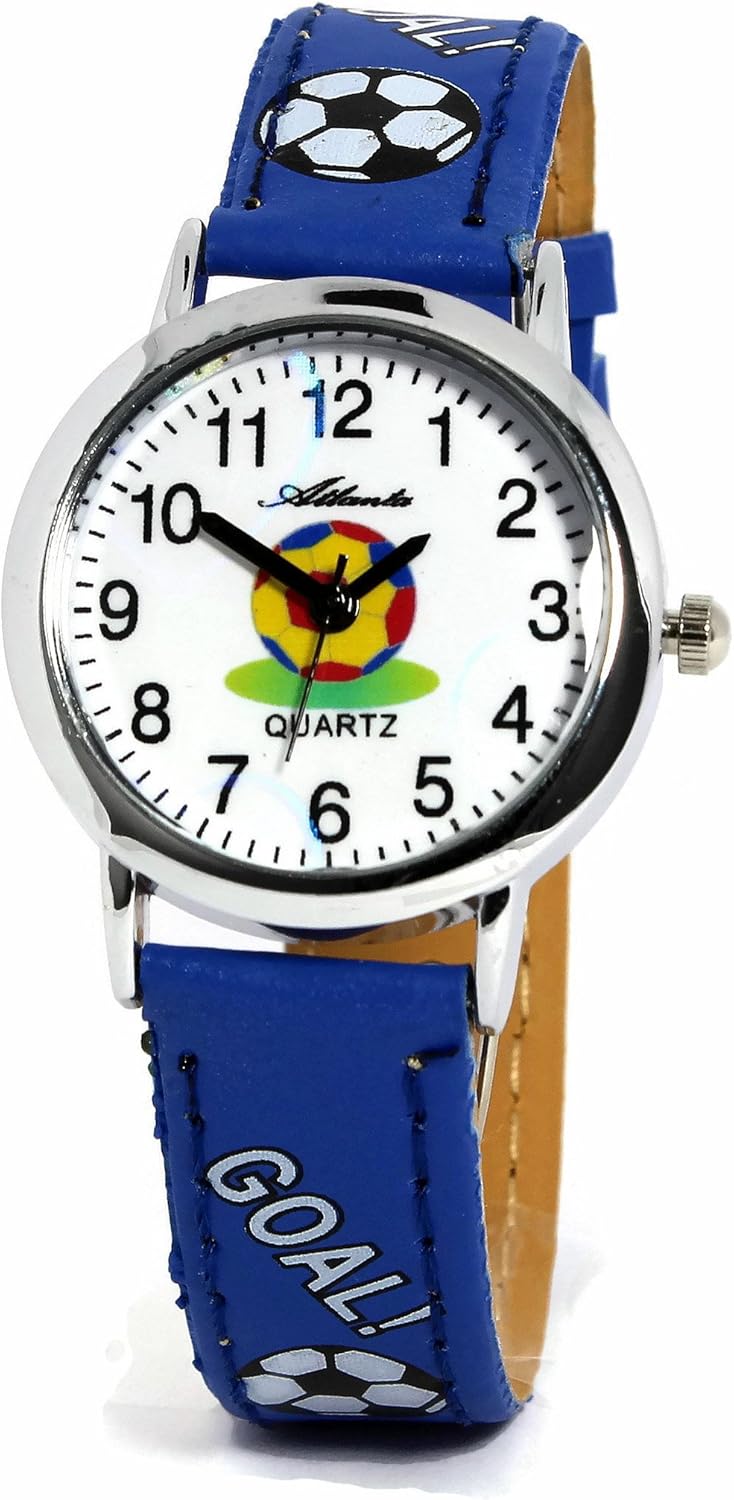 Atlanta Kinderwecker ohne Ticken Fussball WM + Kinderarmbanduhr - 1199 KAU (Blaue Armbanduhr), Blaue