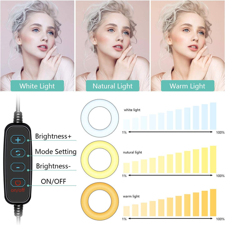 LED Ringlicht mit Stativ, 10 zoll / 25.4 CM Ringleuchte mit Stativ für handy Fernbedienung USB-betri