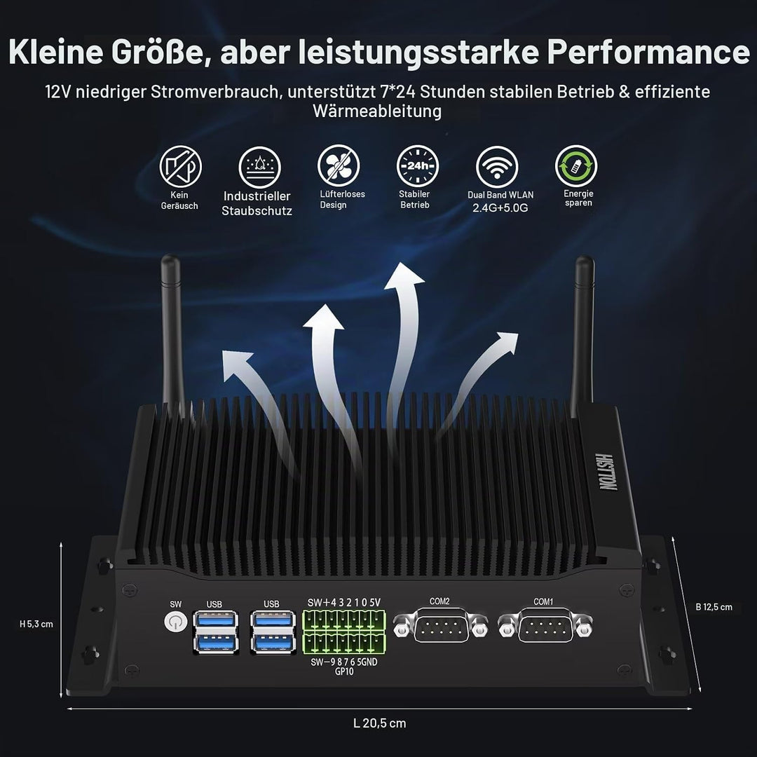 HISTTON Lüfterloser Mini PC Windows 11 Pro, Industrie PC Core i7-10810U, DDR4 32GB RAM 512GB M2. SSD