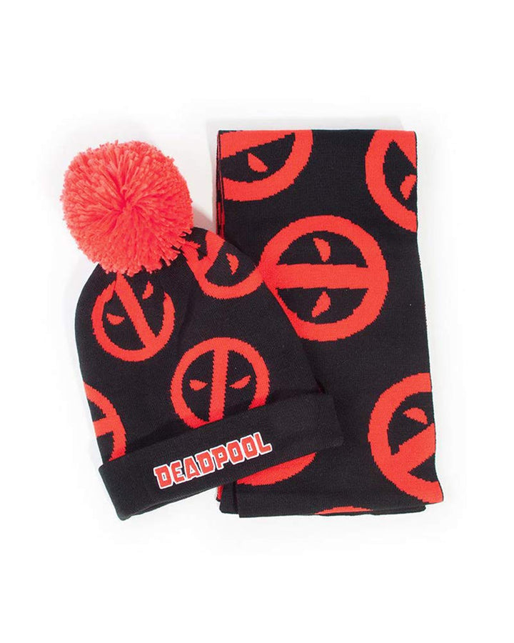 DIFUZED Unisex Geschenkset mit Mütze und Schal mit Deadpool-Symbol Beanie, Mehrfarbig, One Size