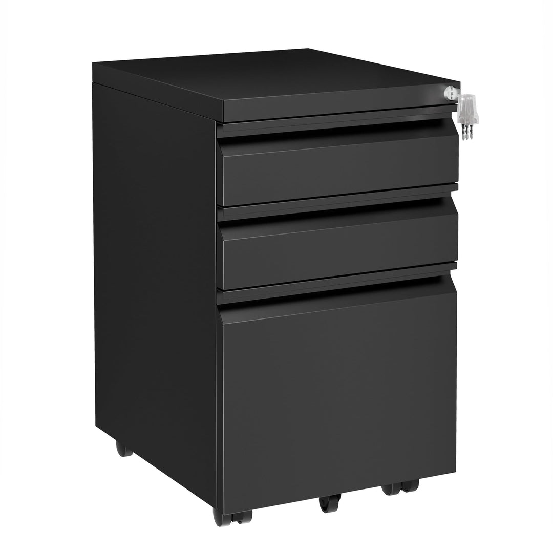 Rollcontainer, Aktenschrank Abschliessbar mit 4 Schlüsseln, Aktenschrank unter Schreibtisch, mit 3 S