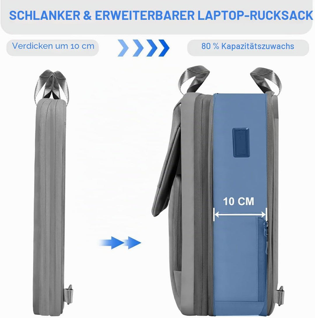 ZINZ Schlanker und Erweiterbarer Laptop-Rucksack 15,6 16 17 Zoll Reise-Business-Rucksack Regenfester