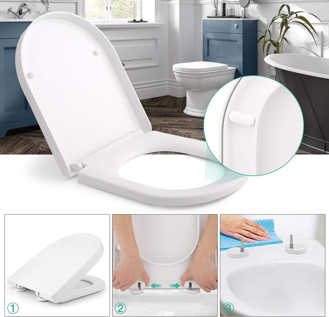 Himimi WC Sitz mit Absenkautomatik, Toilettendeckel D-Form mit Einstellbares Edelstahlscharnier, Klo