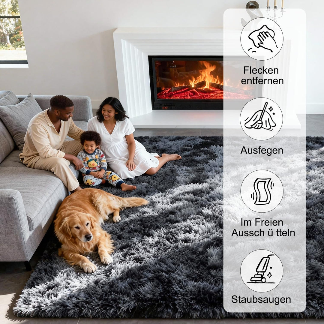 VOFUSHON Wohnzimmer Hochflor Teppich,Shaggy Flur Läufer Teppich Modern Flauschiger Weich Teppich Gro
