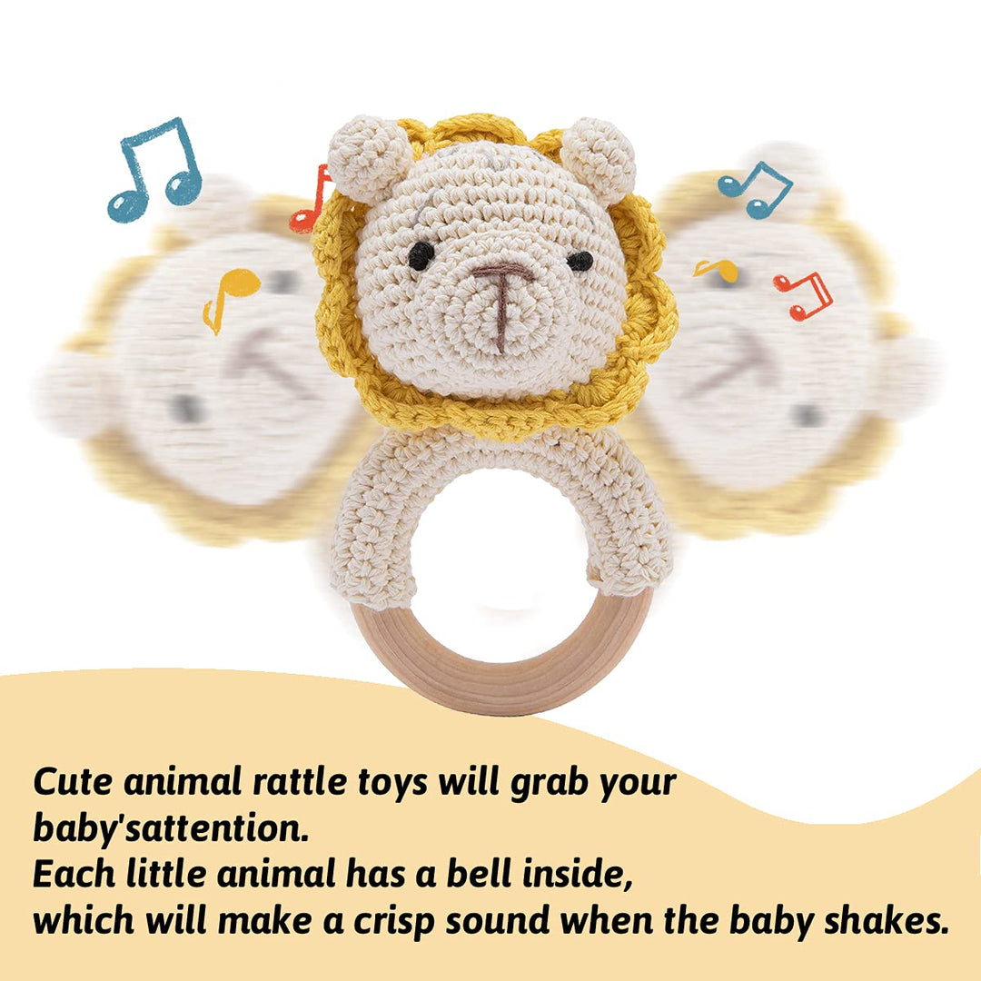 Youuys Babyrassel Gehäkelte Holz Häkeln Tiere Greifling Baby Holz Rassel Baby mit Sound Handmade Ras