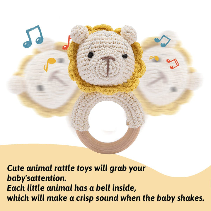 Youuys Babyrassel Gehäkelte Holz Häkeln Tiere Greifling Baby Holz Rassel Baby mit Sound Handmade Ras