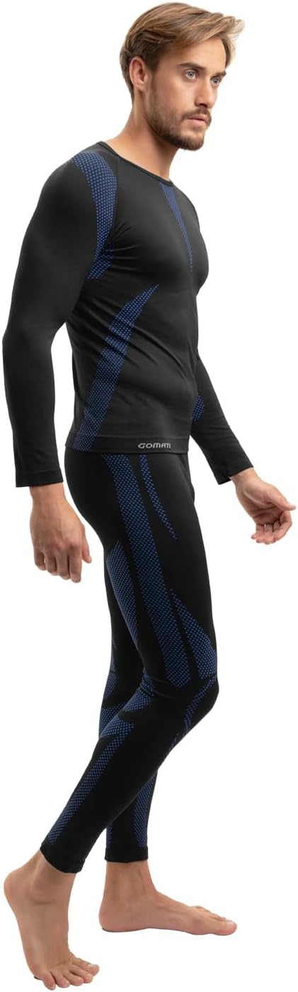 Celodoro Herren Thermo Unterwäsche Set Seamless Funktionswäsche schnelltrocknend S-M Schwarz / Blau,