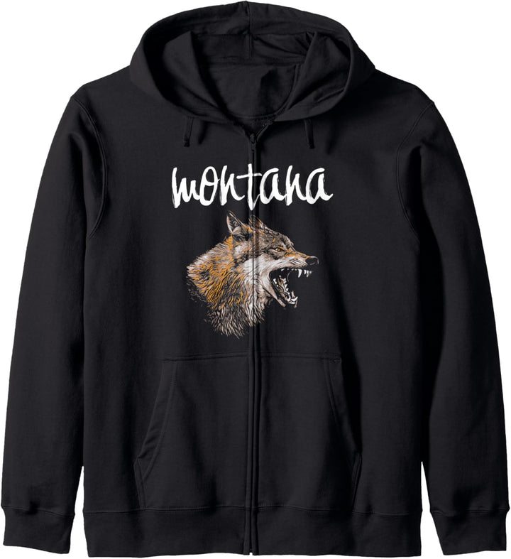 Montana Awesome Wolf Growl Vintage 80s Graphic Kapuzenjacke